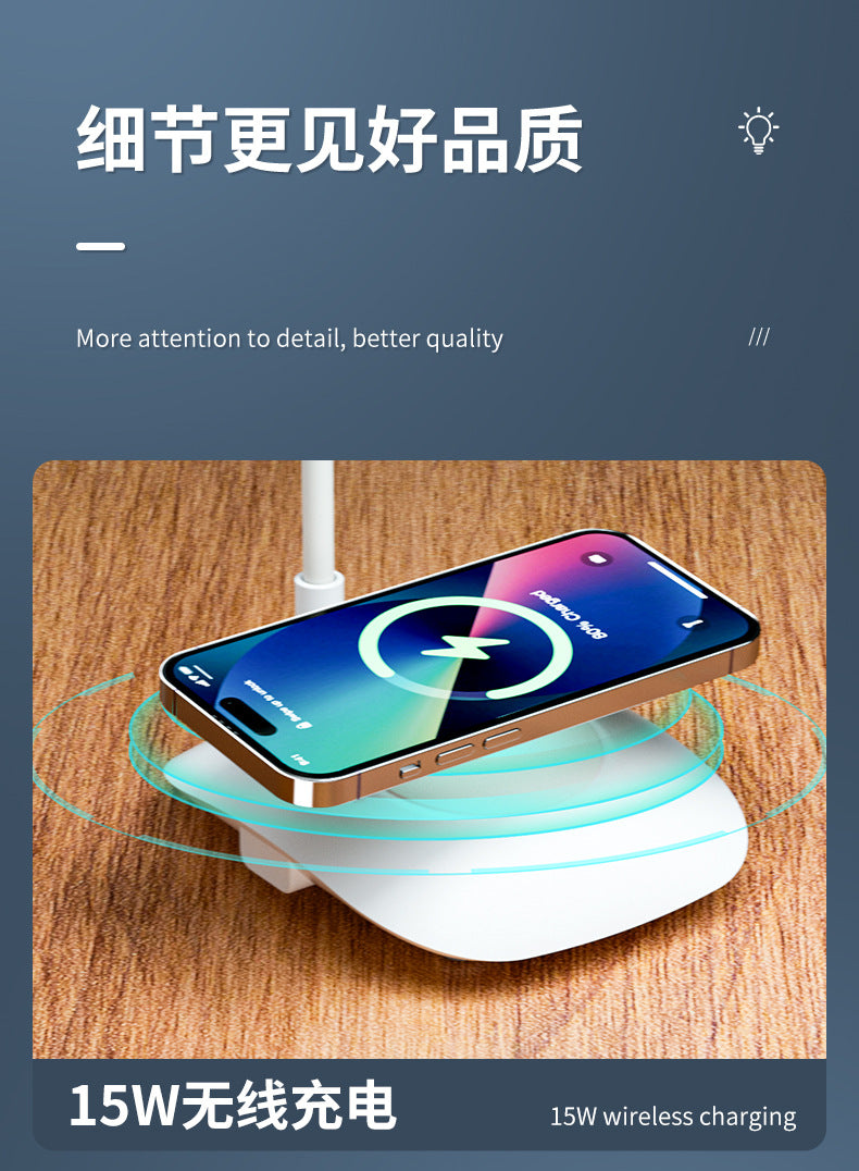 Wireless Charging Eye Protection Desk Lamp, Dual-use Plug-in and Foldable, Touch Control Dimmable and Color-adjustable Bedside Lamp for Bedroom and Dormitory Reading - 图片 25