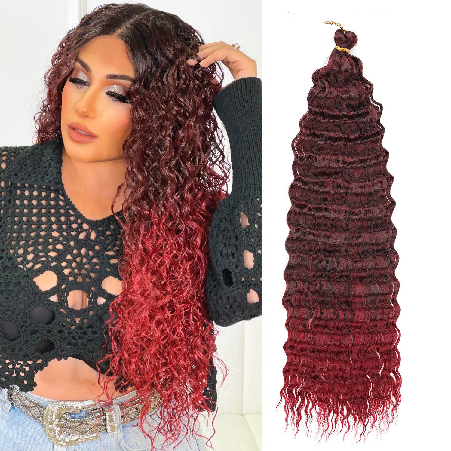 European and American Cross-Border African Synthetic Hair Wig Crochet Hair Extensions Curly Hair Piece DeepWaterWaveHair Long Curly Hair - 图片 13