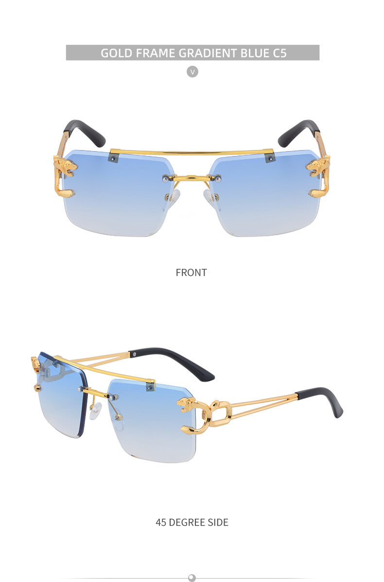 European and American Retro Double Bridge Sunglasses for Men Fashion Leopard Rimless Cut Edge Sunglasses for Women Wholesale shades - 图片 32