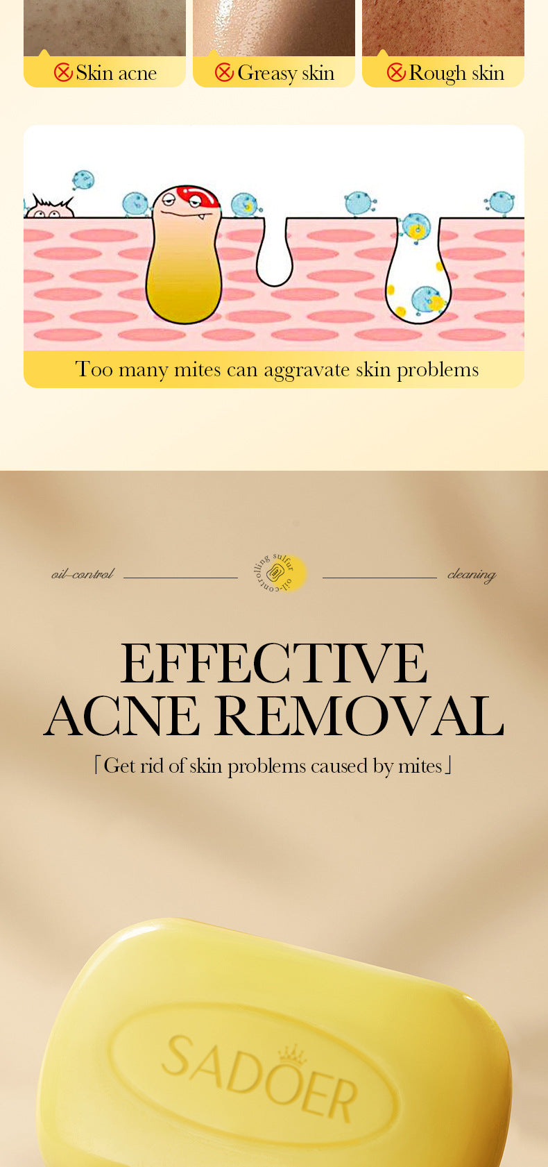 Sulfur Mite Removal Soap125gSADOER Universal Handmade Soap for Body Cleansing, Fragrant Soap, Cross-Border Wholesale - 图片 10