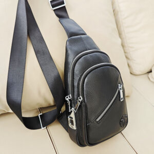 Anti-theft Bag Travel Essential Genuine Leather Chest Bag Men's Sports Soft Belt Fingerprint Lock Single Shoulder Crossbody Chest Bag