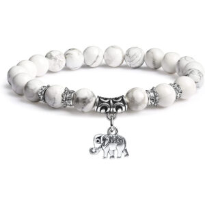 Men's White Pine Bracelet8mm Bead Spacer Tiger Eye Stone Blue Dot Natural Black Agate Elephant Pendant Bracelet