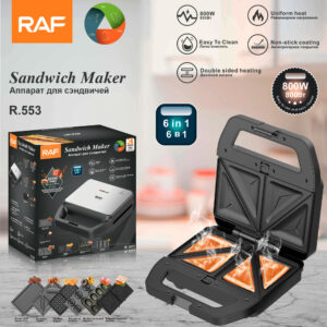 RAF European Standard Sandwich Maker Household Multifunctional 6-in-1 Waffle Maker Breakfast Machine Portable Baking