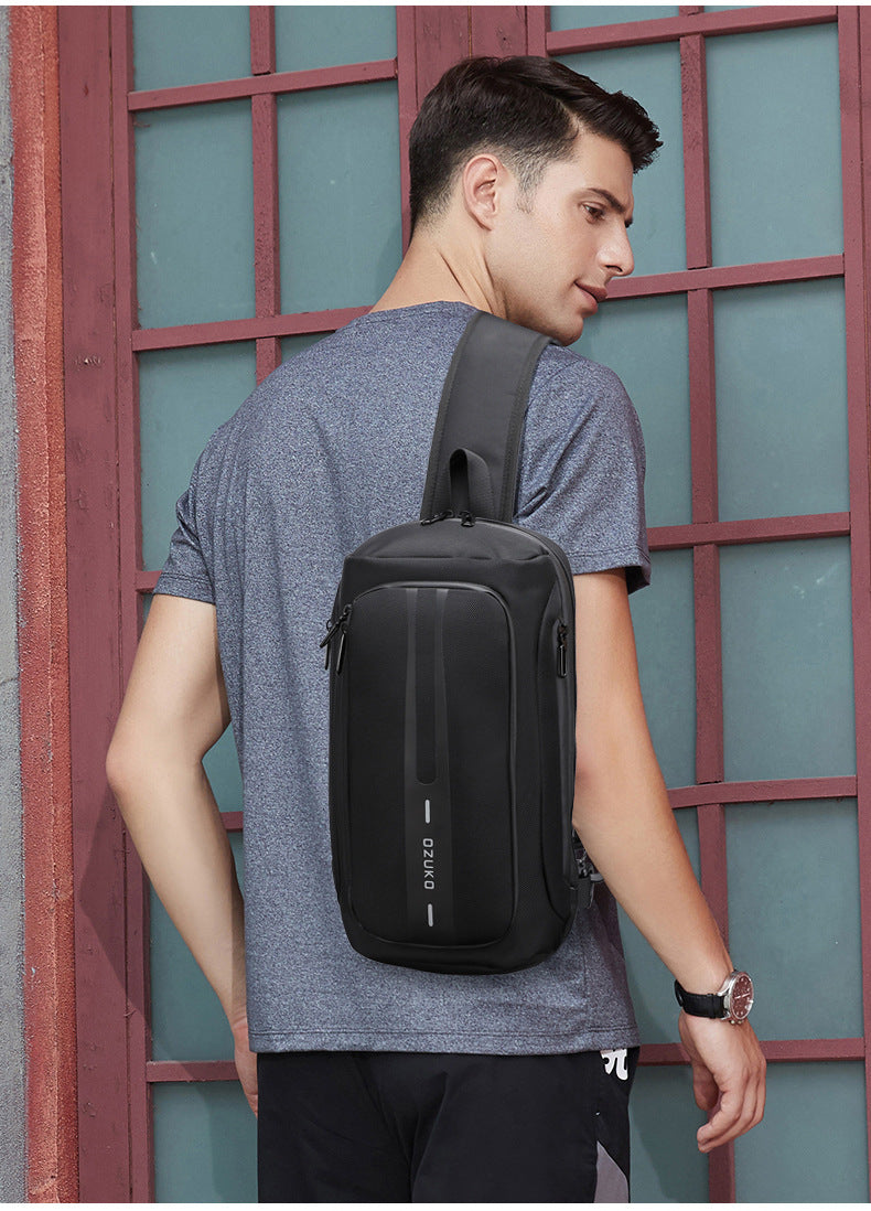 OZUKO Men's Functional Chest Bag Waterproof Crossbody Bag Multifunctional Shoulder Bag Outdoor Sports Large Capacity Trendy Bag - 图片 12