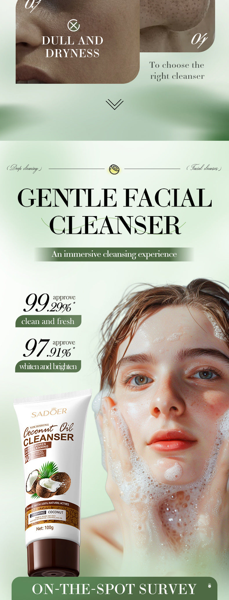 Coconut Oil Purifying Cleanser SADOER Moisturizing and pore-cleaning facial cleanser cross-border wholesale - 图片 9