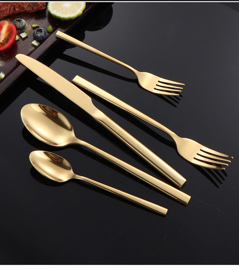410Stainless Steel Tableware Hotel Restaurant Thickened Square Handle Knife Fork Spoon Set Western Food24Set of Steak Knives and Forks - 图片 42