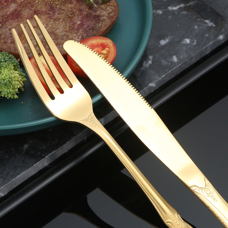 Stainless Steel Cutlery Restaurant Royal Court Knife Fork Spoon Set Hotel Western Cuisine European Retro Relief Steak Knife Fork - 图片 4