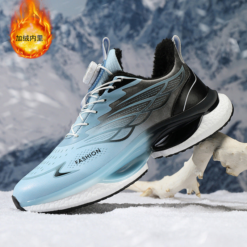 Winter Men's Shoes2025New Rotating Button Running Sports Shoes Men's Breathable Thick Bottom Popcorn Cushioning Running Shoes - 图片 19
