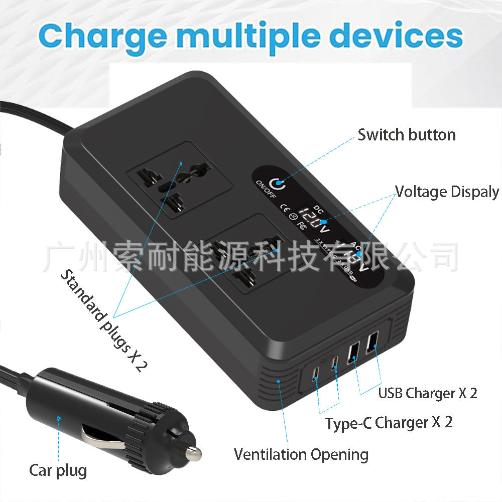Universal Socket Car Inverter200W Hot Sale12V Turn110V/220V Double USB Double Type-C - 图片 7