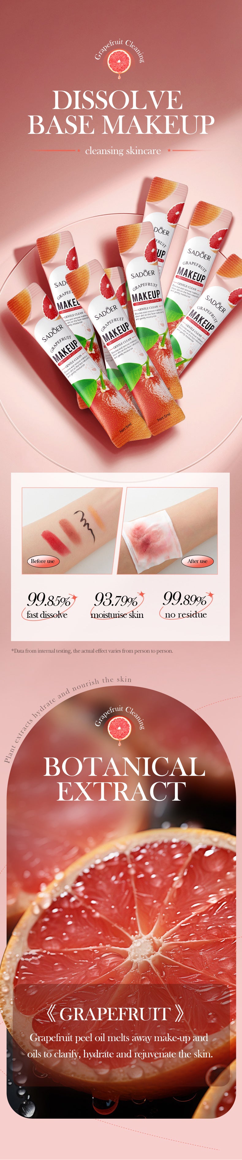 Cross-border Grapefruit Makeup Remover5mlx10pcs Refreshing Gentle Cleansing Care Clean Makeup Remover Export Manufacturer Wholesale - 图片 9