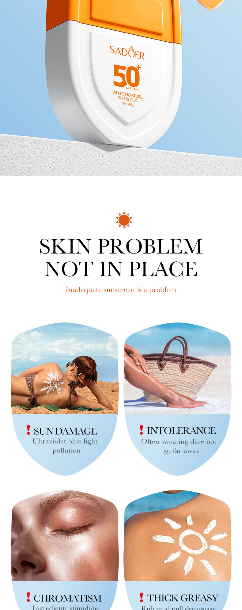 Sunscreen40g SADOER Lightweight Moisturizing Primer SPF50+Hydrating Clear Cross-Border Wholesale - 图片 6