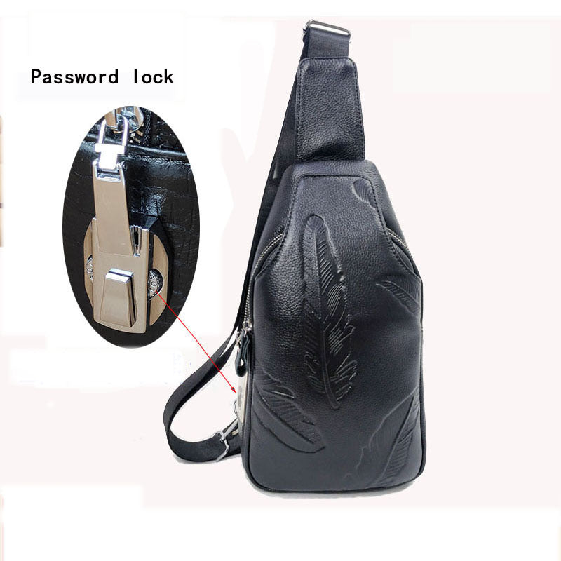 Anti-theft Bag Men's Genuine Leather Chest Bag High-end Security Password Lock Travel Outdoor Crossbody Small Backpack Men's Shoulder Bag - 图片 5