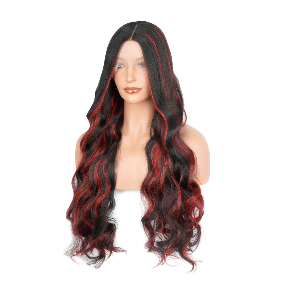 Wig for Women, Front Lace, Wavy Long Curly Hair, Red and Black Gradient Color, High-Temperature Fiber, Synthetic Hair Wig, European and American Cross-Border - 图片 8