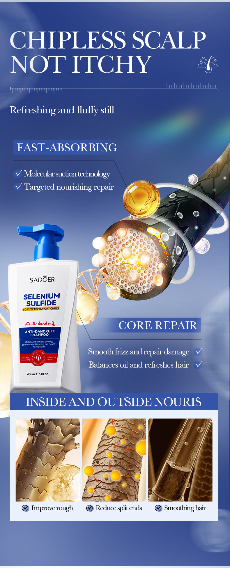 Cross-border Selenium Disulfide Anti-Dandruff Shampoo400ml Deep Cleansing and Moisturizing Shampoo Export Manufacturer Wholesale - 图片 13