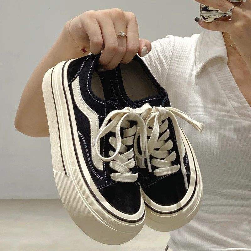 Unique Casual Canvas Shoes2025New Summer Student Versatile White Shoes Height-Increasing Sneakers Thick-Soled Shoes - 图片 4
