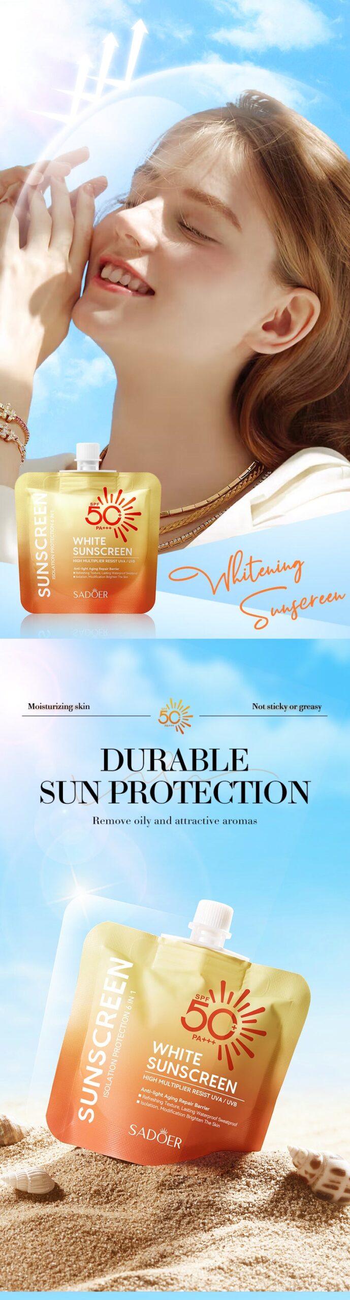 SPF50+Sunscreen30g SADOER Anti-UV Non-Greasy Sunscreen Lotion Cross-Border Wholesale - 图片 5