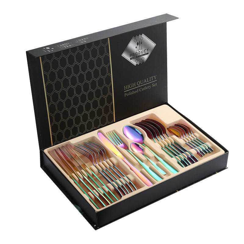 410Stainless Steel Cutlery Set Restaurant Square Handle Knife Fork Spoon24Set of Western Steak Knives and Forks - 图片 9