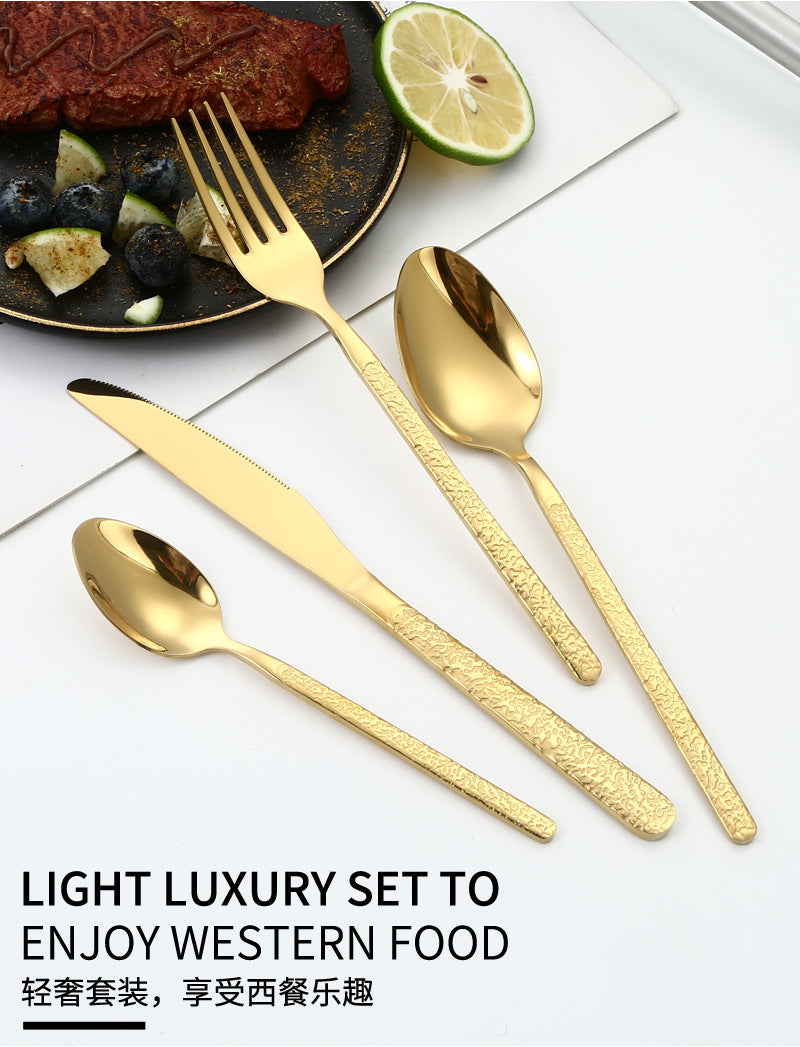 410Stainless Steel Cutlery Set Stone Pattern Knife Fork Spoon24Western-style dining set6Steak Knife and Fork for One Person - 图片 18