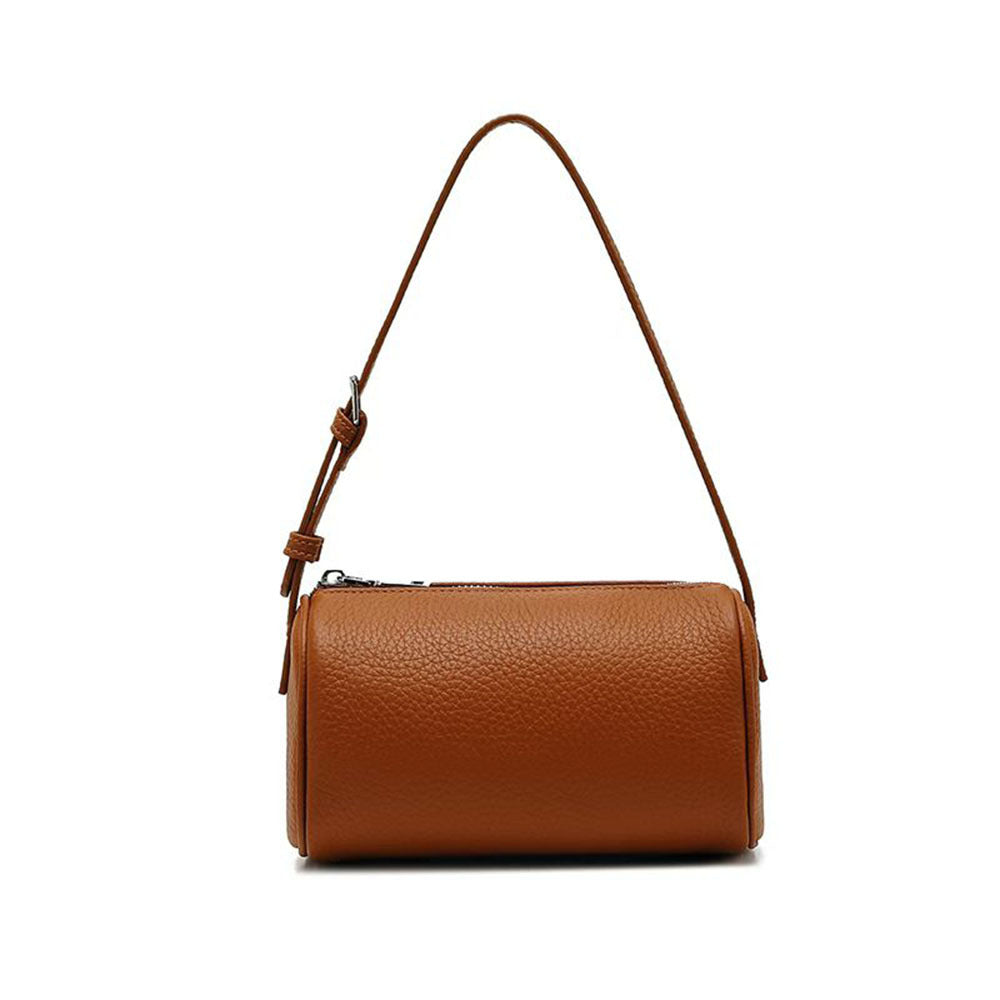 Genuine Leather Women's Bag Round Handbag Top Layer Cowhide Simple Versatile Underarm Shoulder Bag Pillow Crossbody Small Bag - 图片 15