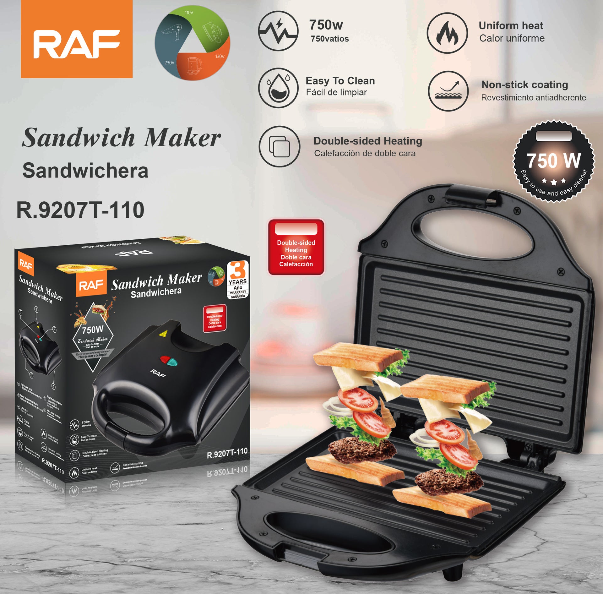 RAF European Standard Sandwich Maker Breakfast Machine Waffle Maker Toaster Multifunctional Light Food Machine Breakfast Machine - 图片 15