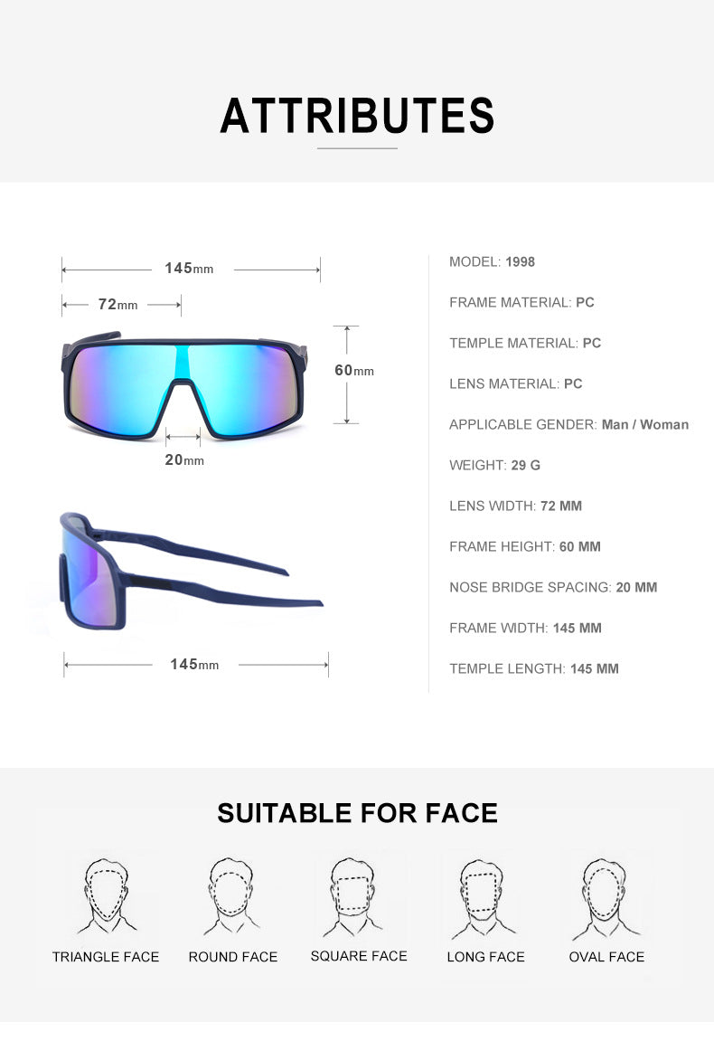 New Colorful Cycling Glasses for Men1998One-piece sunglasses European and American fashion outdoor sports sunglasses - 图片 36