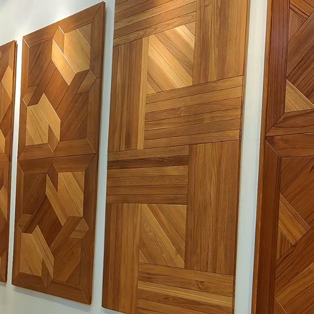 14mm Engineered Teak Square Parquet Flooring | Custom Decorative Wood Panels for Modern Villa Commercial Outdoor Use | - 图片 16