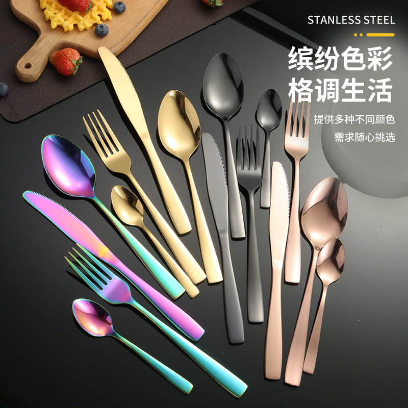 410Stainless Steel Cutlery Western Food Square Handle Knife Fork Spoon4Gift Set Cutlery Set Steak Knife Fork Spoon - 图片 3