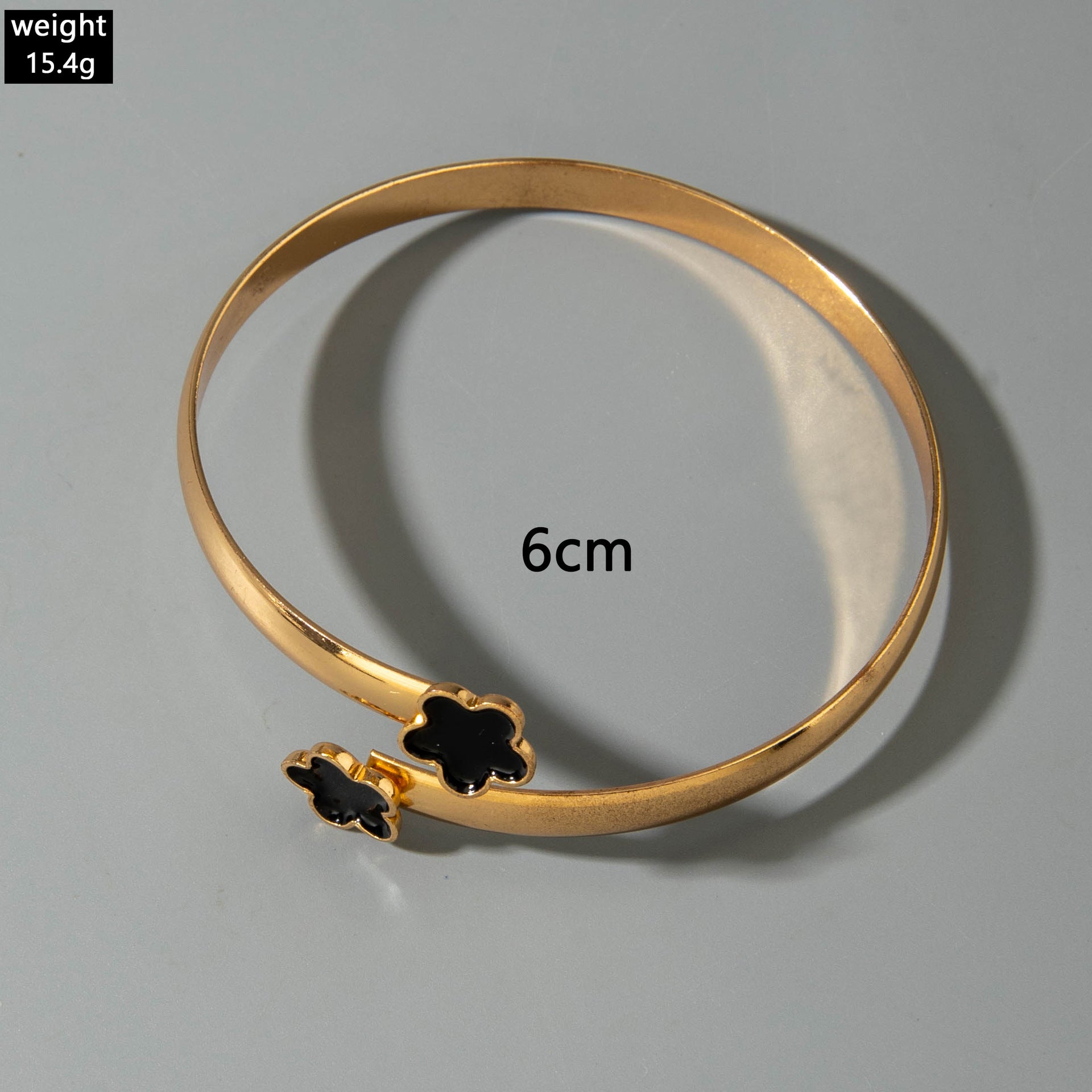 European and American Fashion Alloy Inlaid Diamond Five-Leaf Clover Bracelet Jewelry Three-Piece Set Simple Geometric Smooth Bracelet Wholesale - 图片 53