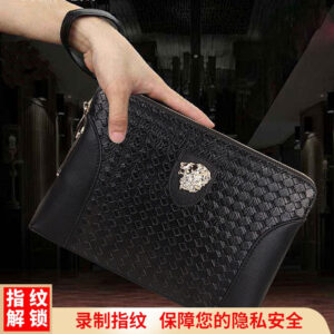 Men's Genuine Leather Handbag with Fingerprint Unlock, Clutch Bag with Password Lock, Business Fashion Portable Clutch