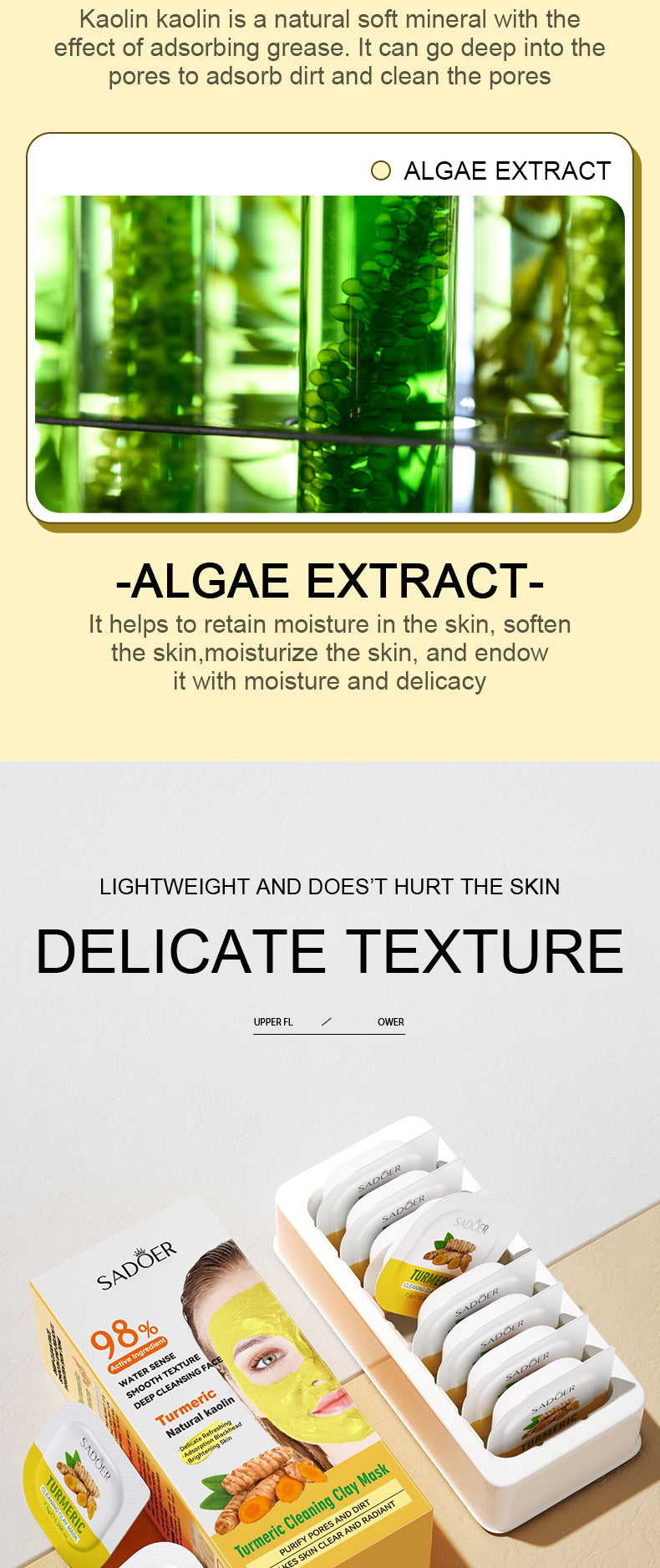 Cleaning Compound Film SADOER Green Tea Turmeric Rose Moisturizing Mask Cross-Border Foreign Trade Wholesale - 图片 11