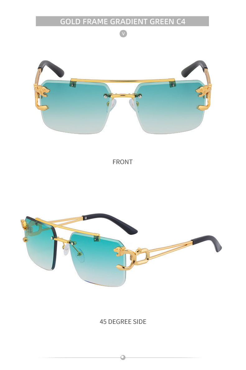 European and American Retro Double Bridge Sunglasses for Men Fashion Leopard Rimless Cut Edge Sunglasses for Women Wholesale shades - 图片 31