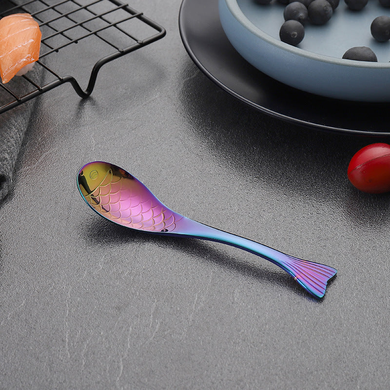 304Stainless Steel Spoon Cooking Restaurant Spoon Pickled Fish Spoon Cartoon Spoon PVD Titanium-plated Colorful Fish Tail Cute Spoon - 图片 19