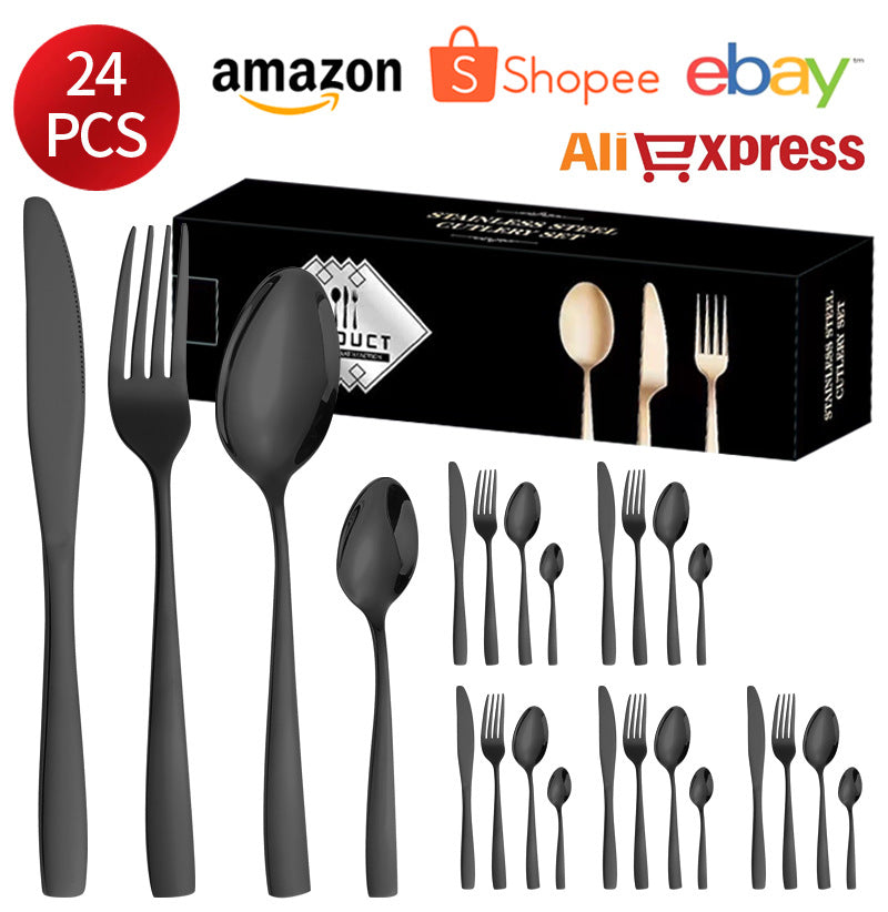 410Stainless Steel Tableware24Set of Hotel Western Dining Square Handle Steak Knife, Fork, Spoon, Tea Spoon - 图片 28