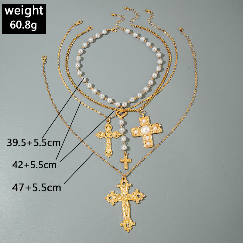 European and American Retro Hollow Diamond Cross Pendant Necklace Gothic Style Black Layered Wear Y Type Necklace - 图片 70