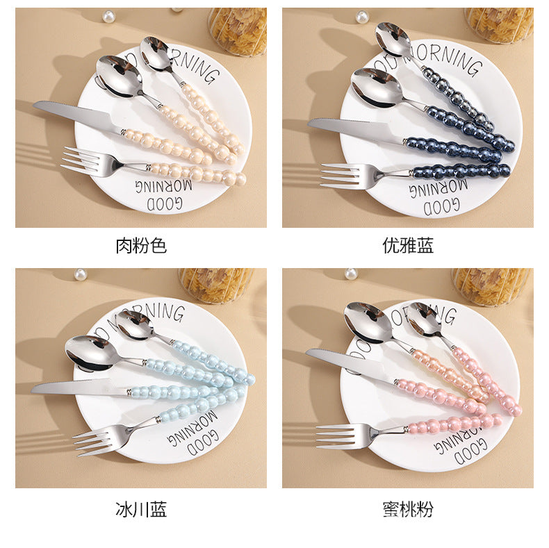 Pearl Ceramic Handle Knife European Style Set Light Luxury Nordic Style304Stainless Steel Western Cutlery Knife Fork Spoon INS - 图片 19
