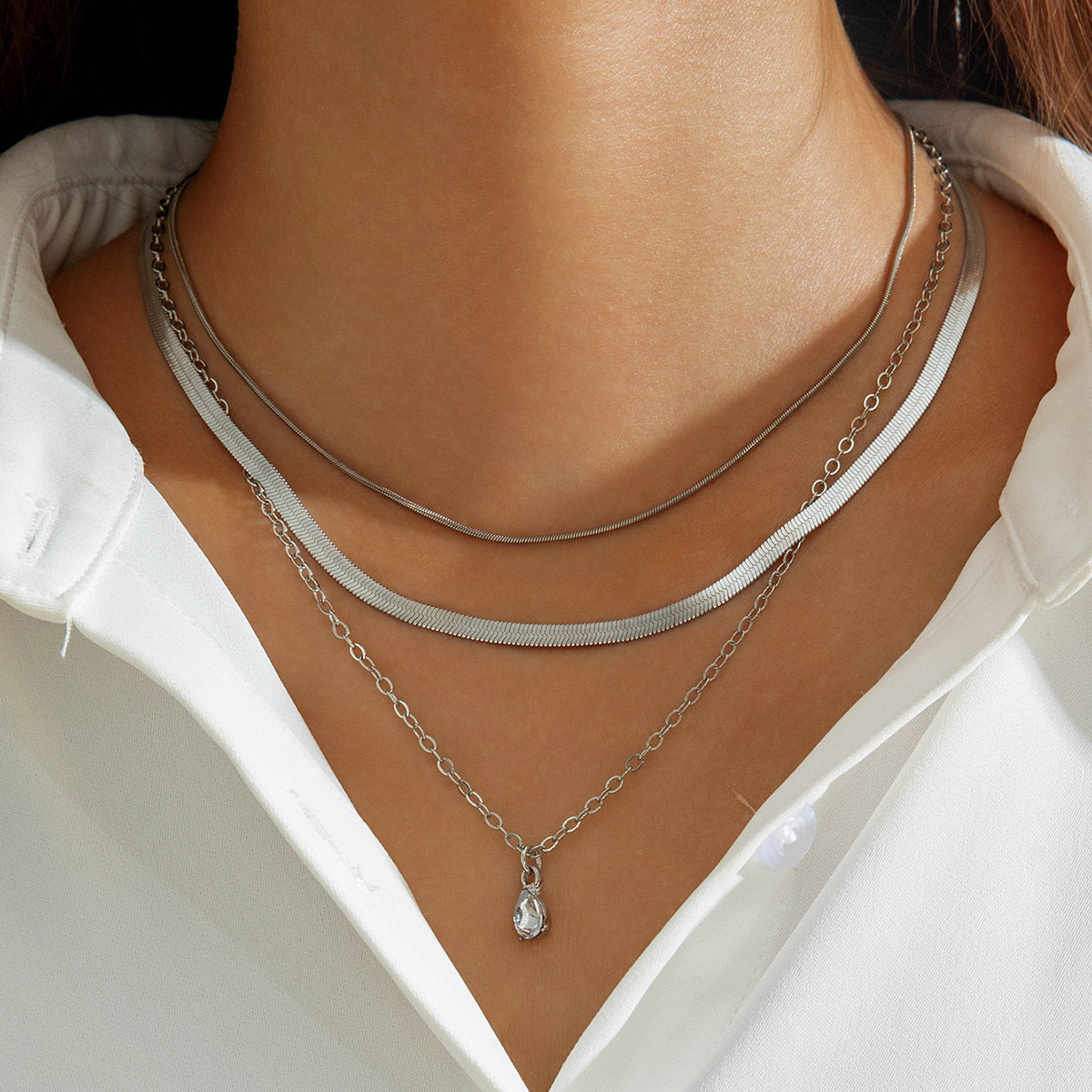 European and American Fashion Collarbone Chain Round Pendant Tassel Multi-layer Stacking Necklace Layered One-word Necklace3Set - 图片 31