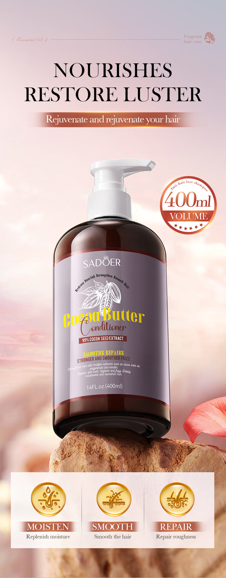 Cocoa Oil Smooth Conditioner SADOER Repair and Nourish Hair Conditioner Cross-Border Wholesale - 图片 7