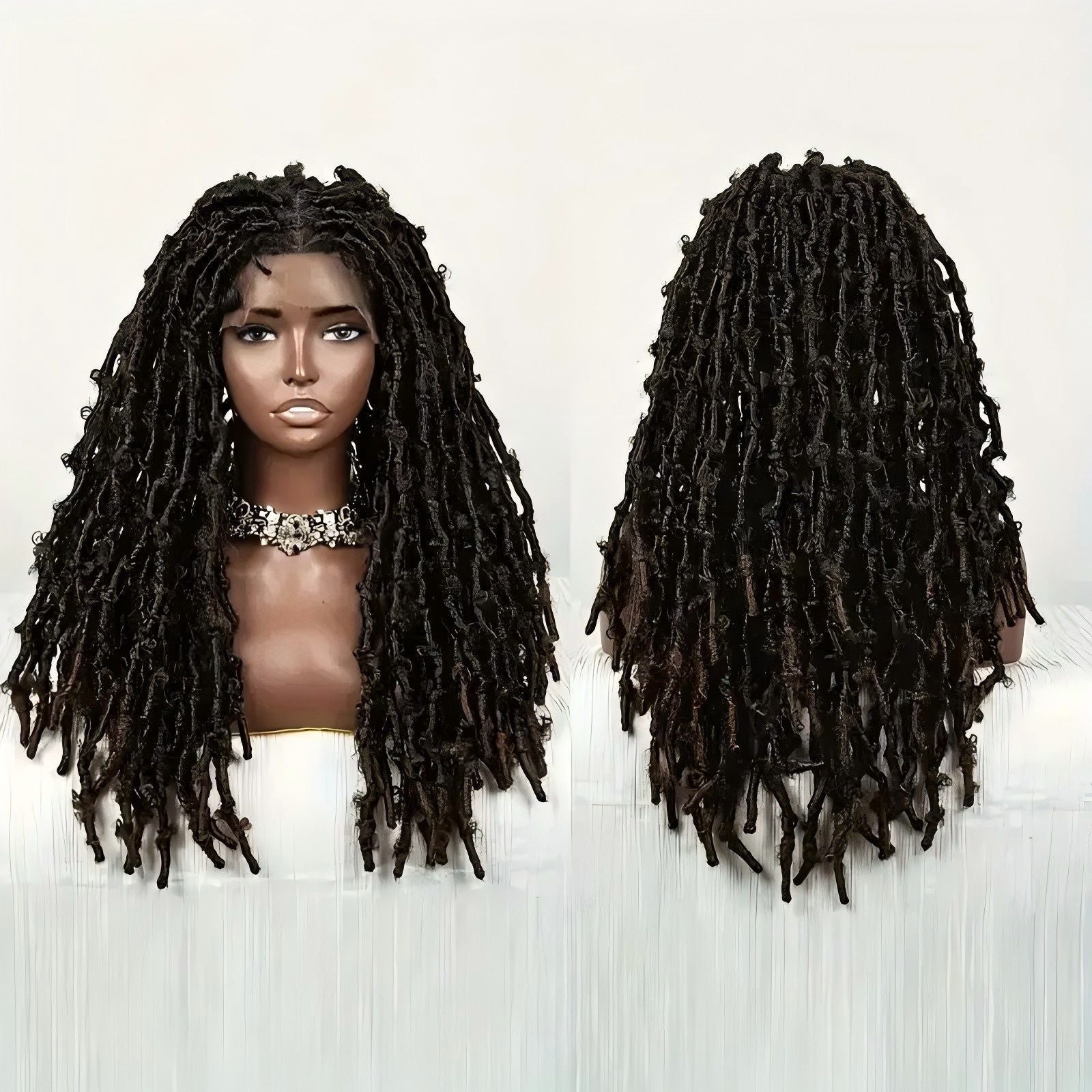 European and American Cross-Border Butterfly Curly Synthetic Full Lace Butterfly Curly Headband Butterfly Locs Full Lace Headpiece - 图片 16