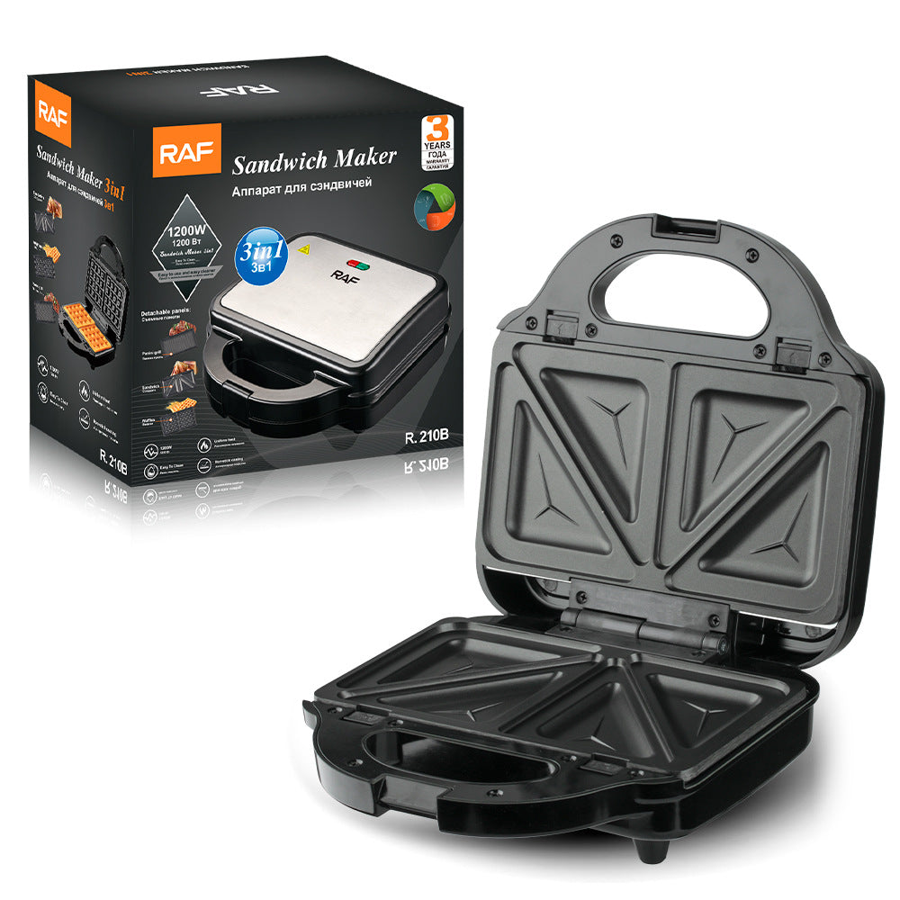 RAF EU Standard 3-in-1 Detachable Sandwich Waffle Panini Grill Steak Maker Breakfast Machine - 图片 12