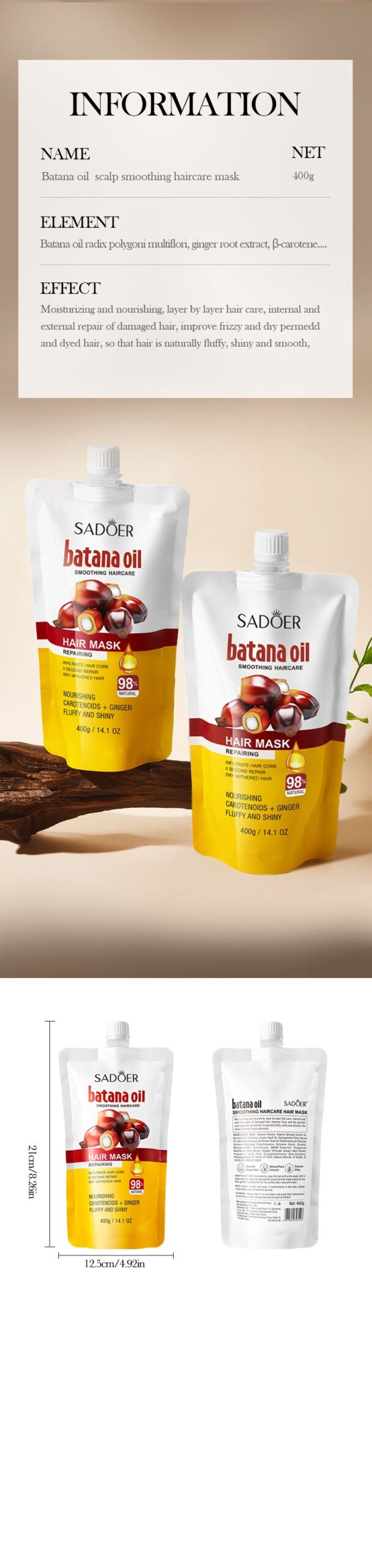 Batahana Nourishing Hair Mask SADOER Soothing and Moisturizing Conditioner Sachet Cross-Border Wholesale - 图片 18