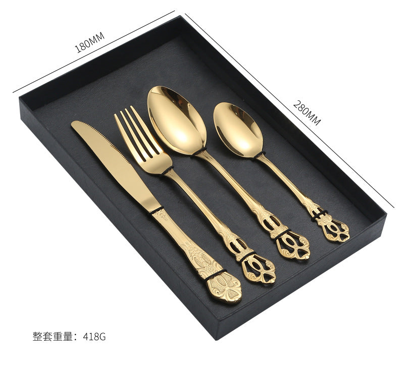 Stainless Steel Cutlery Restaurant Royal Court Knife Fork Spoon Set Hotel Western Cuisine European Retro Relief Steak Knife Fork - 图片 36