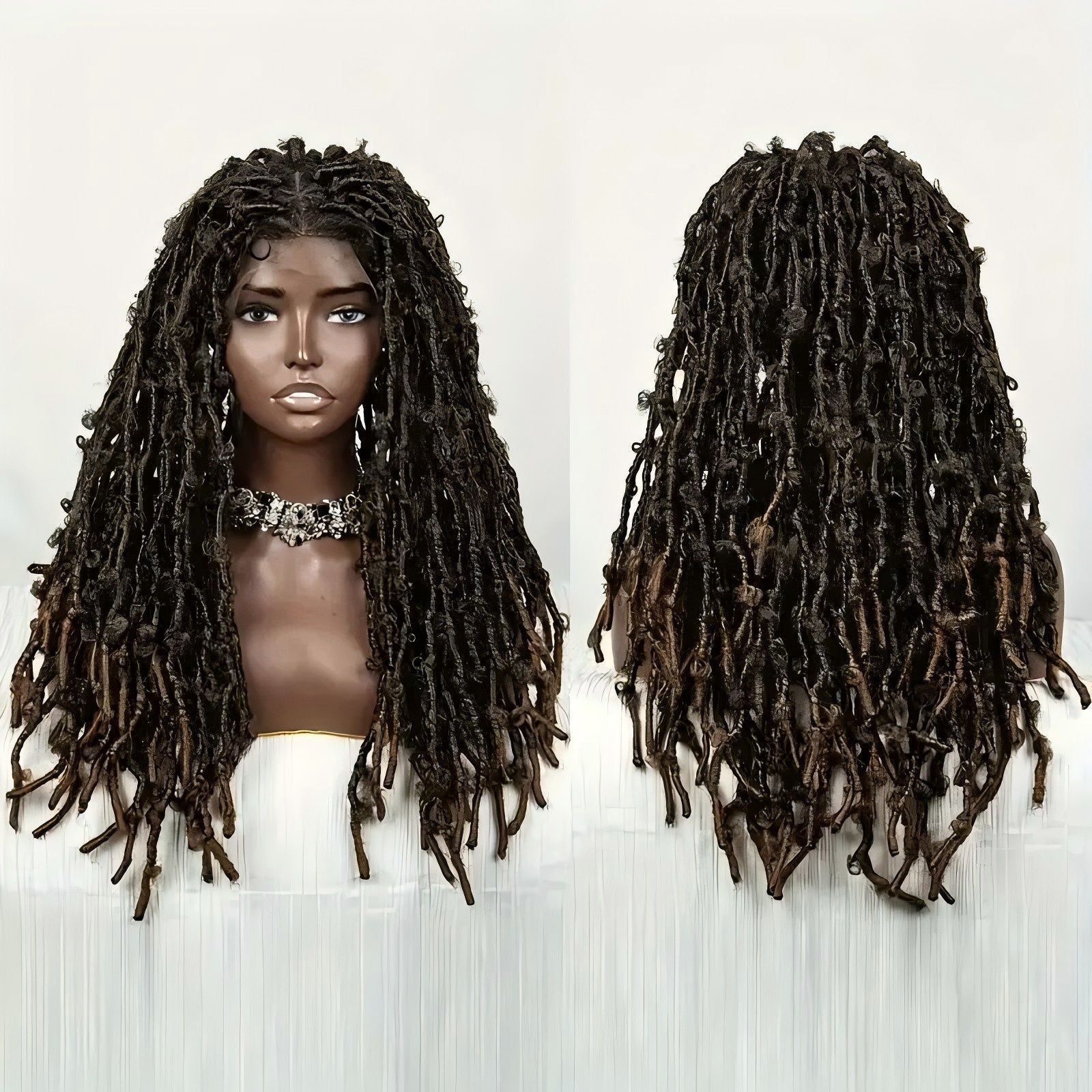 European and American Cross-Border Butterfly Curly Synthetic Full Lace Butterfly Curly Headband Butterfly Locs Full Lace Headpiece - 图片 17