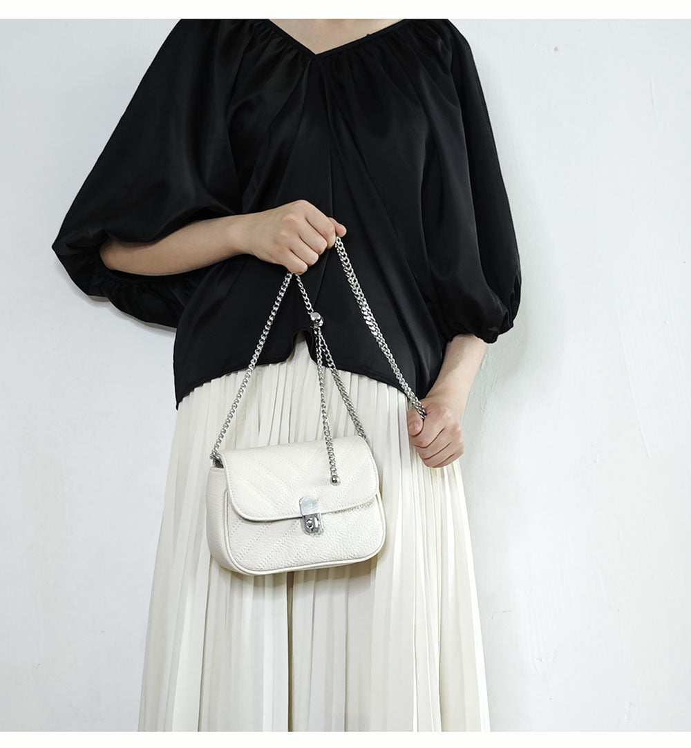 Genuine Leather Women's Bag New Metal Chain Small Square Bag Simple Versatile Chanel Style Single Shoulder Solid Color Embroidered Thread Crossbody Bag - 图片 47