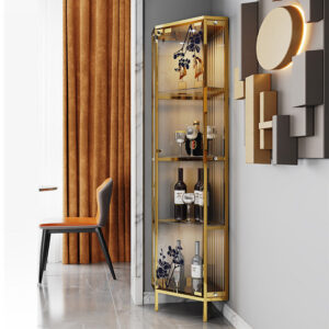 High-End Light Luxury Glass Corner Cabinet Modern Minimalist Living Room Wall Corner Cabinet Triangle Storage Cabinet Sideboard Wine Cabinet