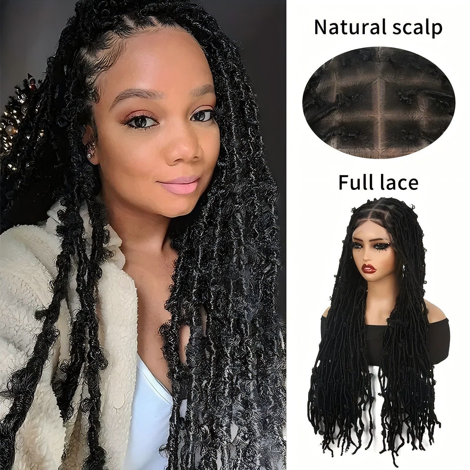 European and American Cross-Border Butterfly Curly Synthetic Full Lace Butterfly Curly Headband Butterfly Locs Full Lace Headpiece - 图片 6