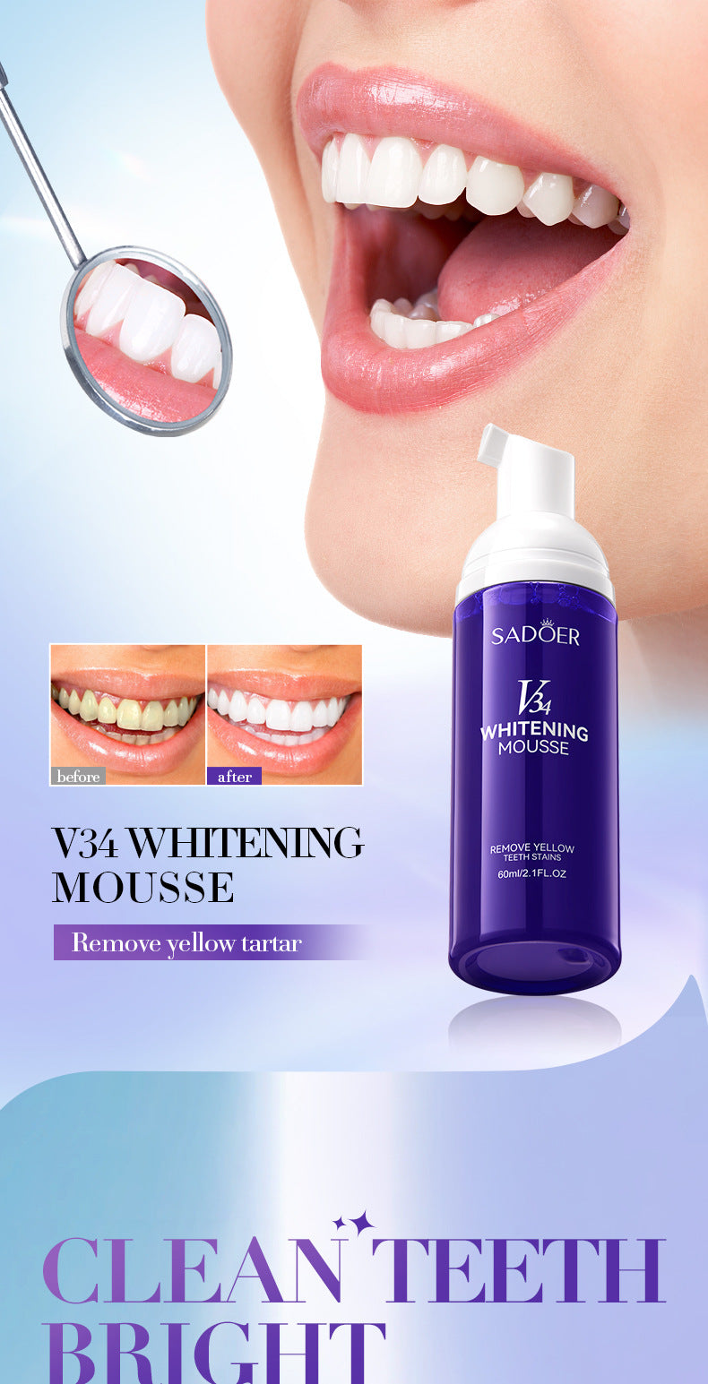 V34Whitening Foam Toothpaste SADOER Clean Teeth Clean Mousse Cross-Border Foreign Trade Wholesale - 图片 8