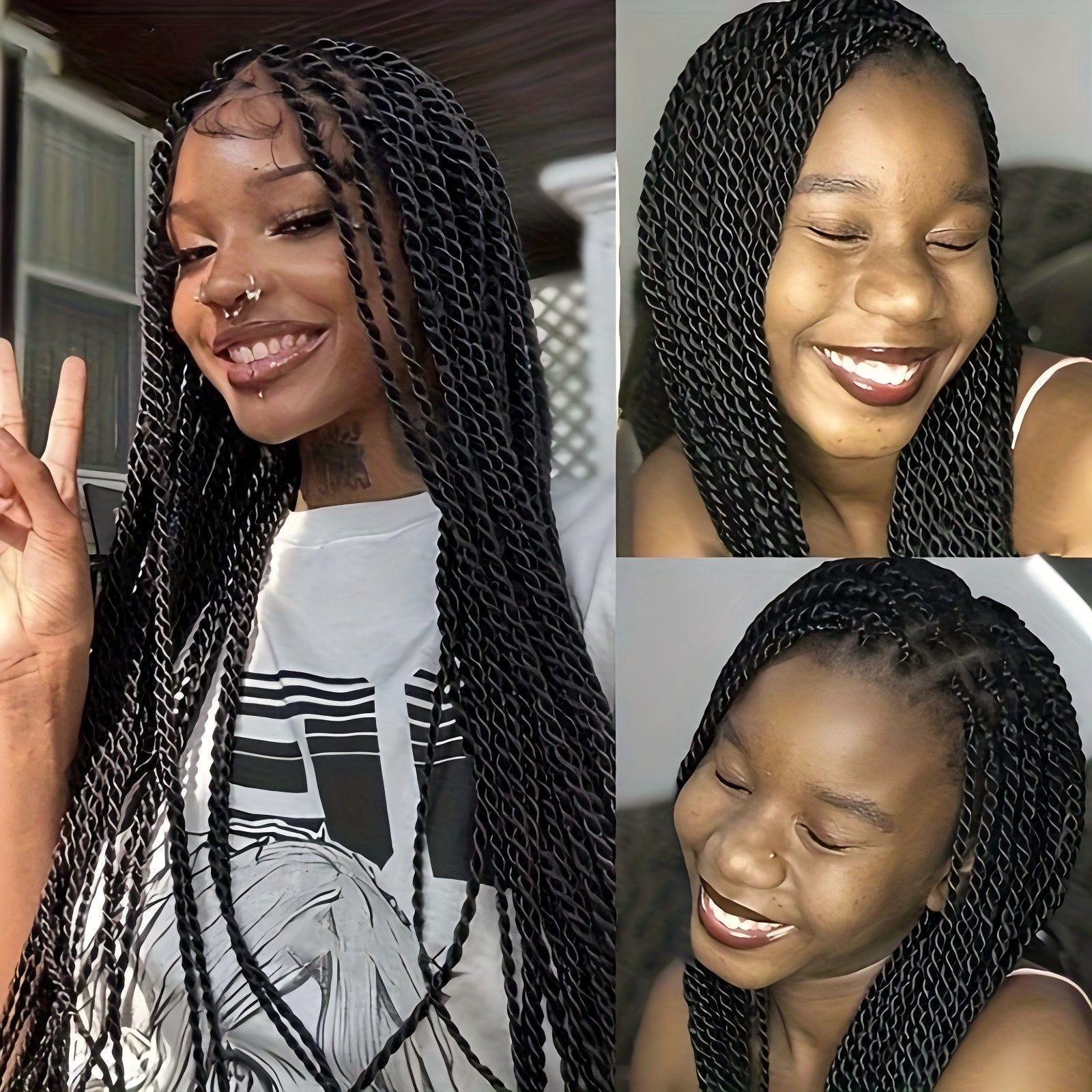 TEMU Cross-Border Foreign Trade Hot-Selling Full Lace Hand-Twisted Two-Pleat Synthetic Hairpiece lace braid wig - 图片 6