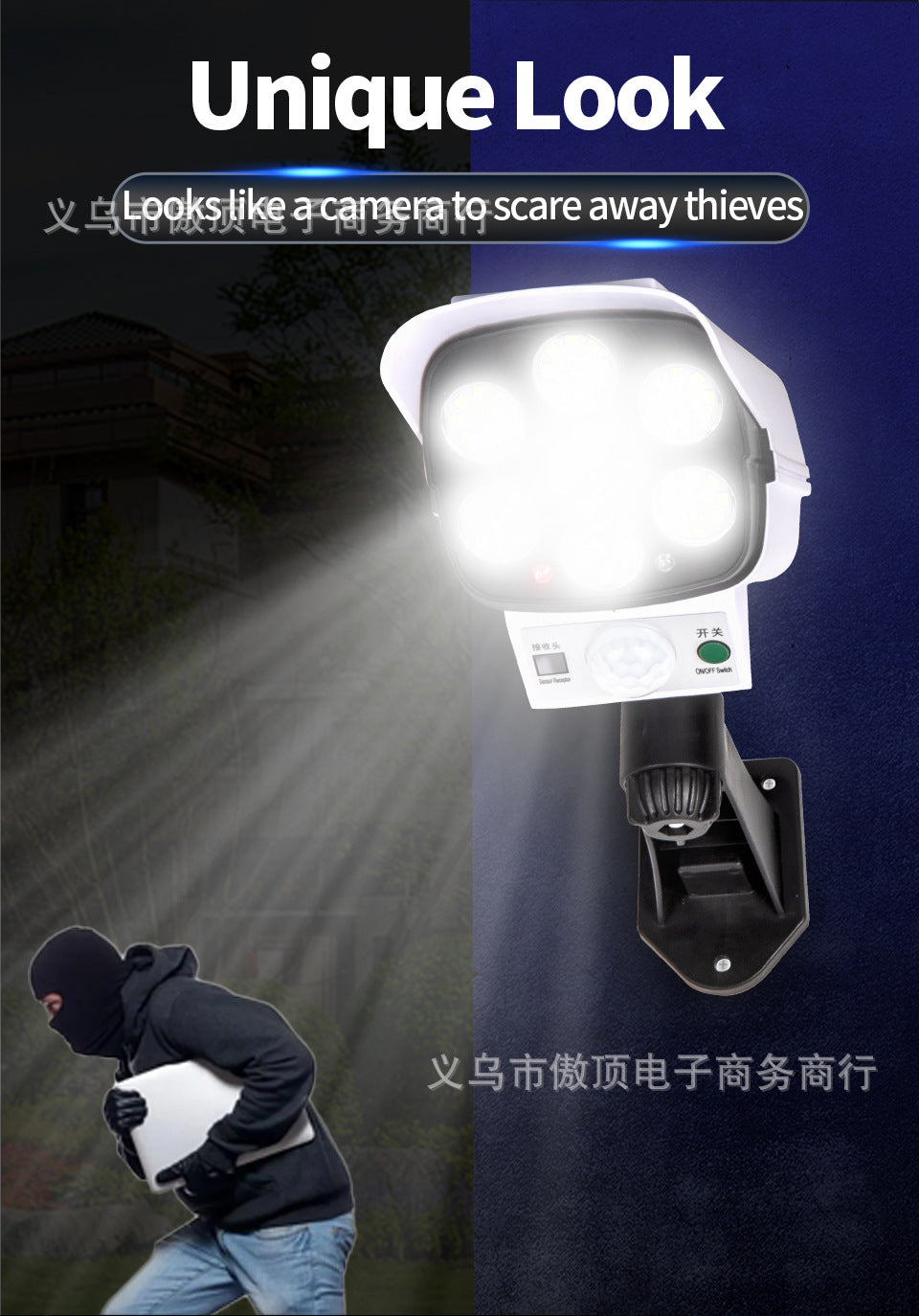 Solar Simulation Surveillance Light Outdoor Lighting LED Human Body Sensor Anti-Theft Light Garden Light Street Light - 图片 11