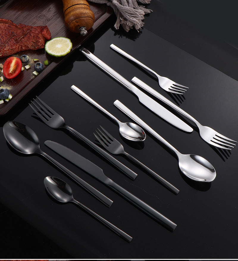 410Stainless Steel Tableware Hotel Restaurant Thickened Square Handle Knife Fork Spoon Set Western Food24Set of Steak Knives and Forks - 图片 39