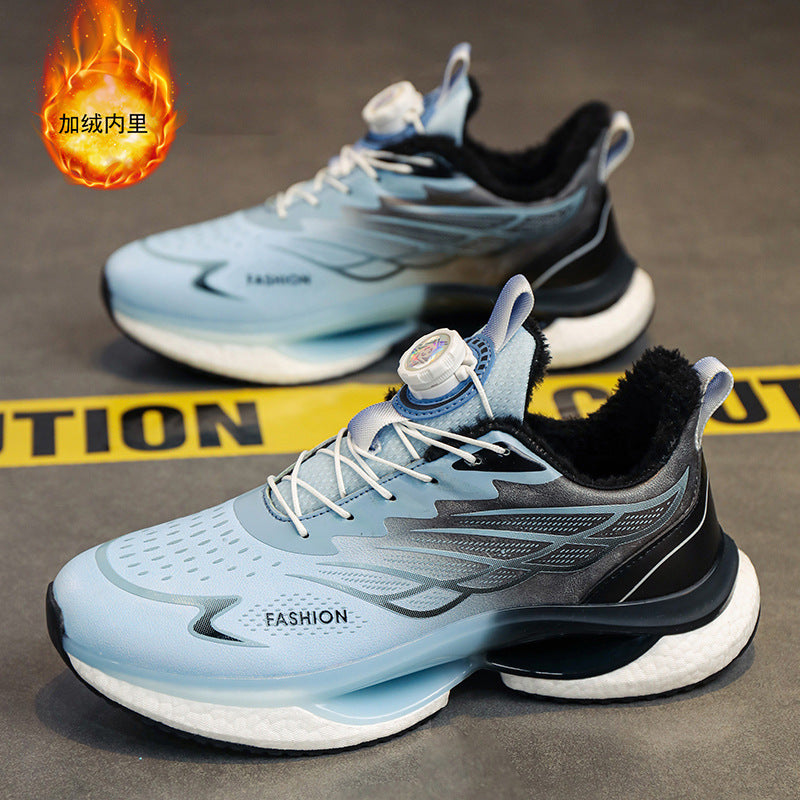 Winter Men's Shoes2025New Rotating Button Running Sports Shoes Men's Breathable Thick Bottom Popcorn Cushioning Running Shoes - 图片 22